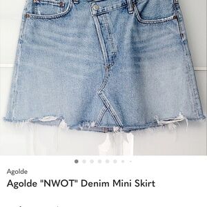 Agolde Light Blue Distressed Mini Skirt